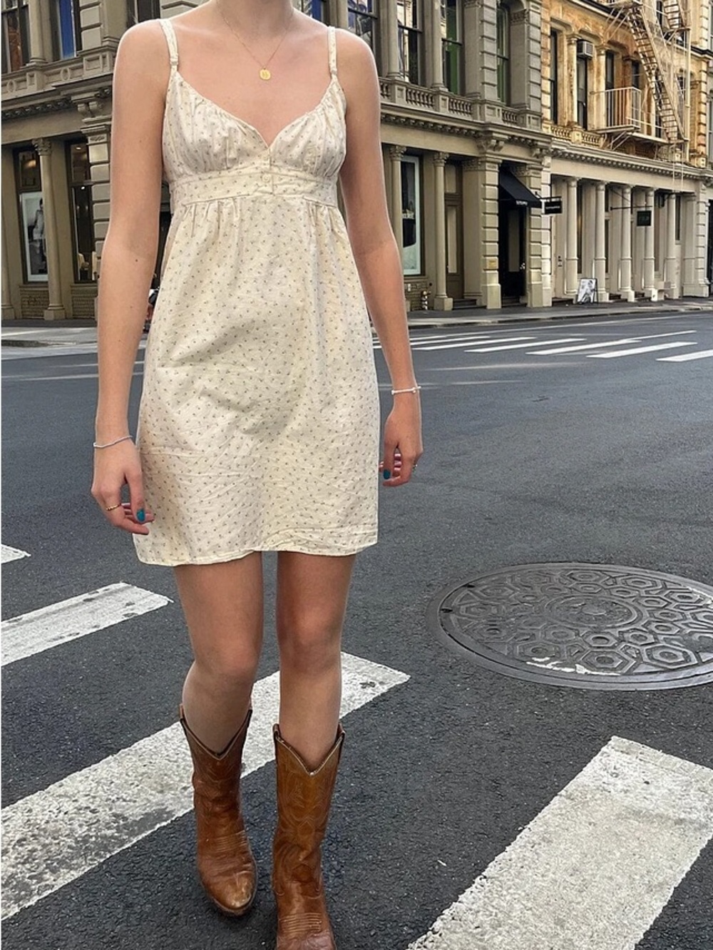 Brandy Melville Arianna Floral Dress Sage Ivory Flowers Design